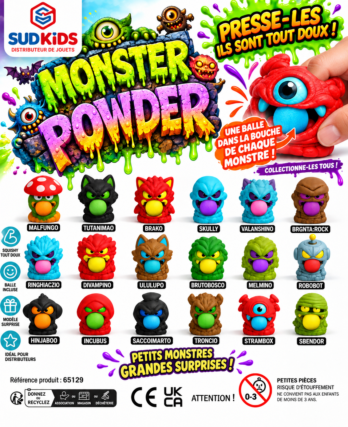 Capsules jouets 65mm "Monster Powder"